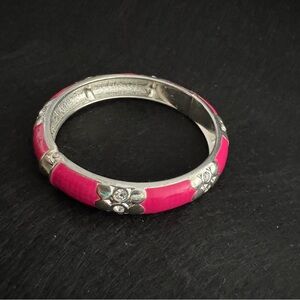 Pink and Silver Floral Bangle Bracelet